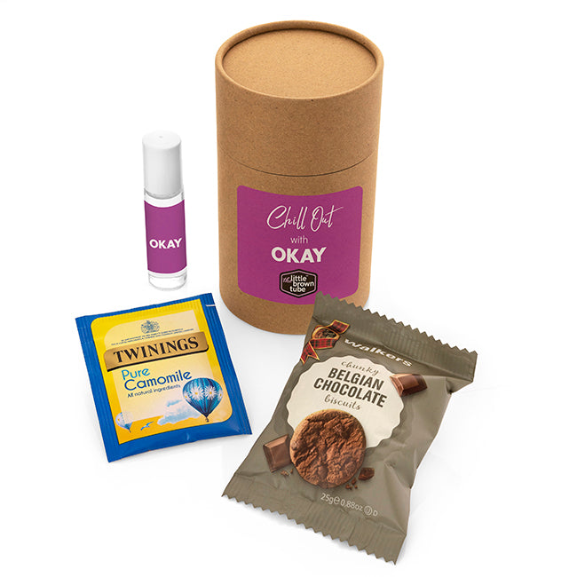 The Little Brown Tube Chill Out Kit (Printed Pulse Point Label) branded event giveaway in black, brown, white printed with