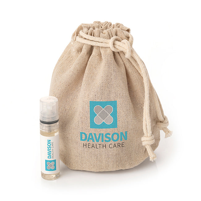 Sleep Set in a Hemp Bag branded wellbeing gift in beige/clear printed with your company logo