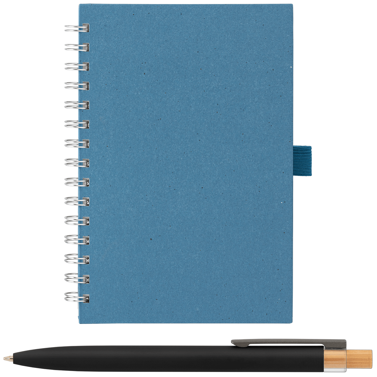 Terra Recycled Milk Carton Hard Cover Spiral A5 Notebook & Reborn Pen Set promotional notebook in steel blue printed with