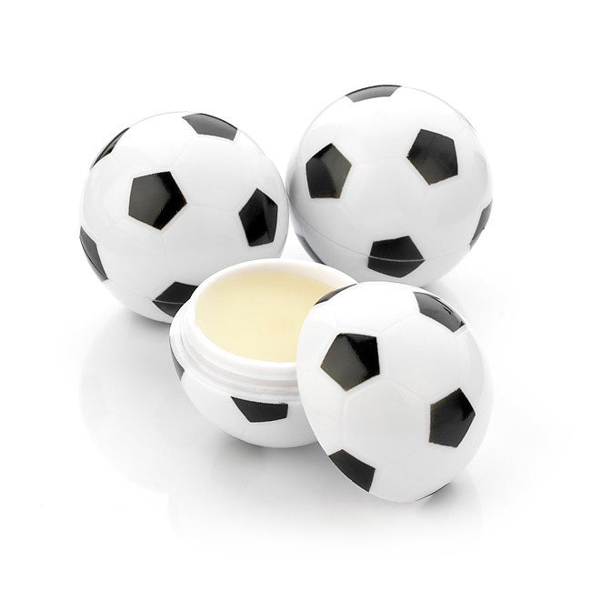 Football Shaped Lip Balm branded beauty item in black, white printed with your company logo