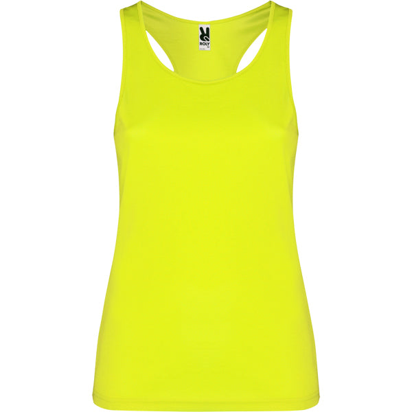 Roly Shura women's tank top in fluor yellow, ready for logo printing or embroidery