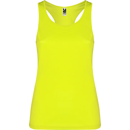 Roly Shura women's tank top in fluor yellow, ready for logo printing or embroidery
