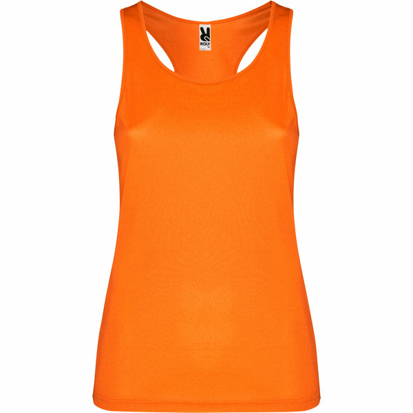 Roly Shura women's tank top in fluor orange, ready for logo printing or embroidery