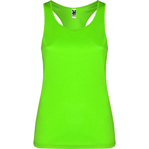 Roly Shura women's tank top in lime, ready for logo printing or embroidery