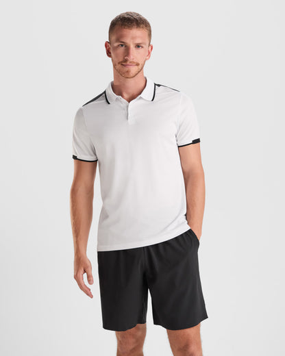 Roly Tamil men's polo shirt in white/black, alternative view, ready for logo printing or embroidery