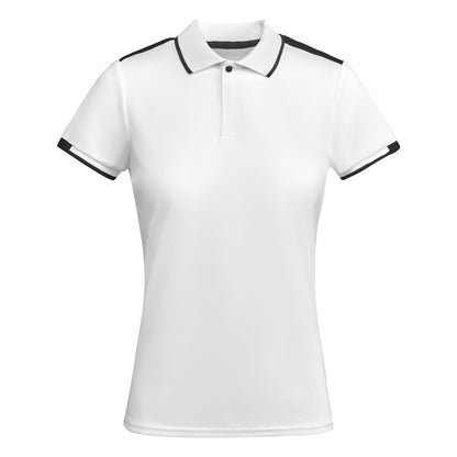 Roly Tamil Woman women's polo shirt in white/black, ready for logo printing or embroidery