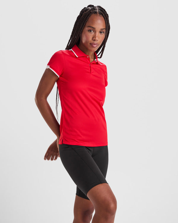 Roly Tamil Woman women's polo shirt in white/black, alternative view, ready for logo printing or embroidery