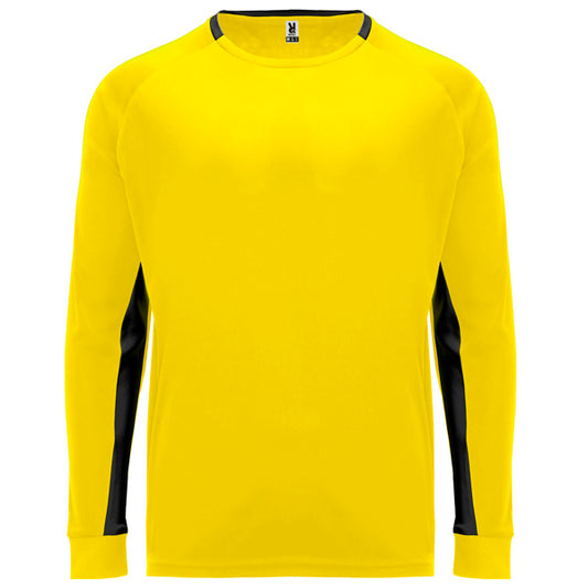 Roly Porto men's long-sleeve T-shirt in yellow/black, ready for logo printing or embroidery