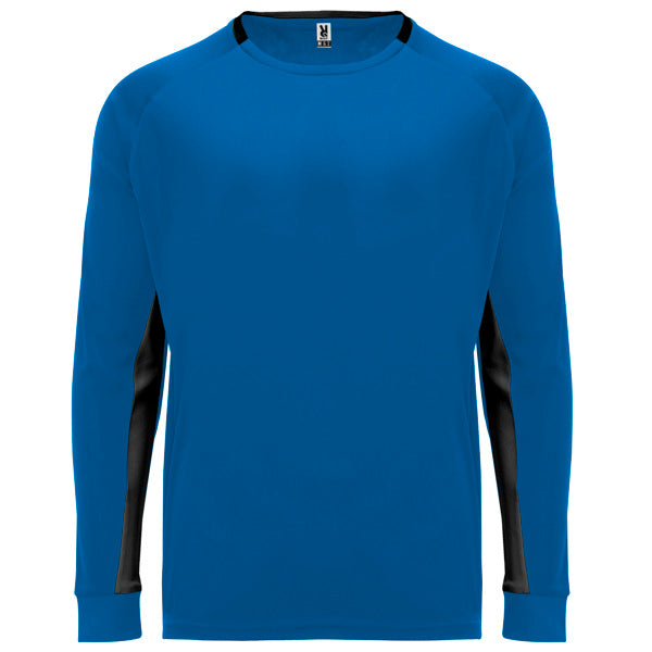 Roly Porto men's long-sleeve T-shirt in royal blue/black, ready for logo printing or embroidery