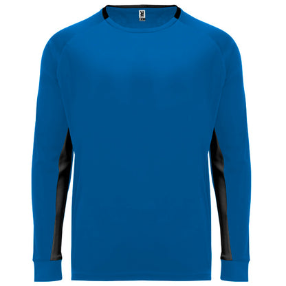 Roly Porto men's long-sleeve T-shirt in royal blue/black, ready for logo printing or embroidery