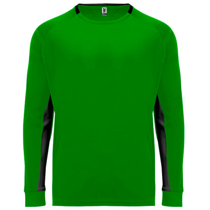 Roly Porto men's long-sleeve T-shirt in fern green/black, ready for logo printing or embroidery