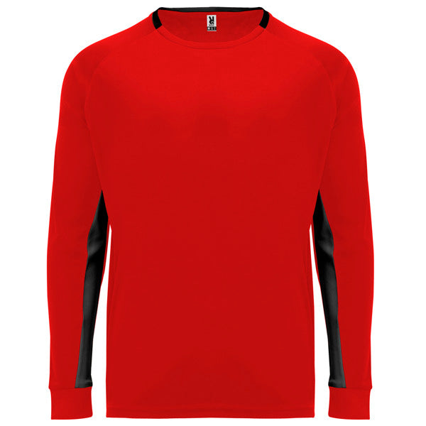 Roly Porto men's long-sleeve T-shirt in red/black, ready for logo printing or embroidery