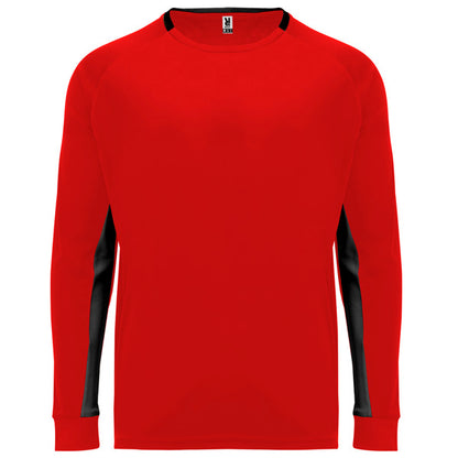 Roly Porto men's long-sleeve T-shirt in red/black, ready for logo printing or embroidery