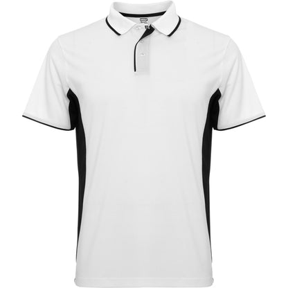 Roly Montmelo men's polo shirt in white/black, ready for logo printing or embroidery