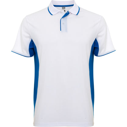 Roly Montmelo men's polo shirt in white/royal blue, ready for logo printing or embroidery