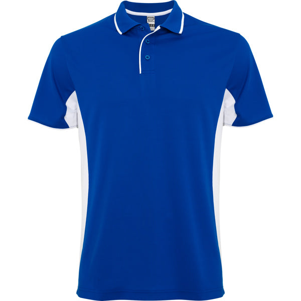 Roly Montmelo men's polo shirt in royal blue/white, ready for logo printing or embroidery