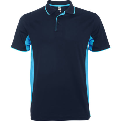 Roly Montmelo men's polo shirt in navy blue/sky blue, ready for logo printing or embroidery
