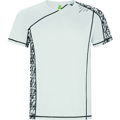 Roly Sochi men's T-shirt in white run print, ready for logo printing or embroidery