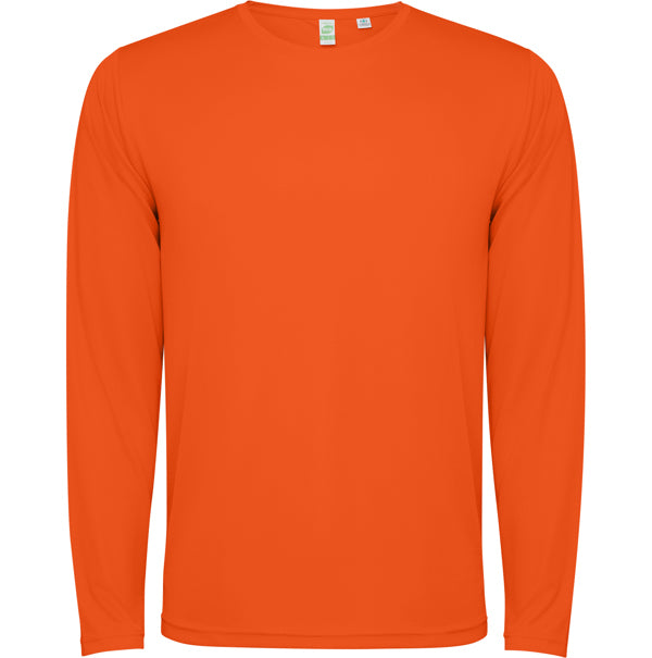 Roly Estoril L/s unisex long-sleeve T-shirt in fire orange, ready for logo printing or embroidery