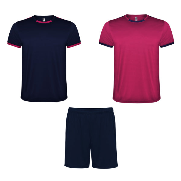 Roly Racing men's sports set in fuchsia/navy blue, ready for logo printing or embroidery