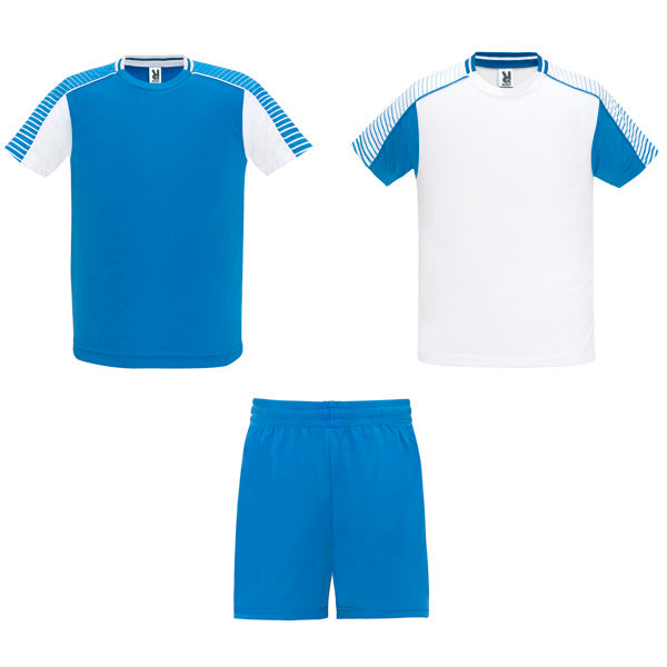 Roly Juve men's sports set in white/royal blue, ready for logo printing or embroidery