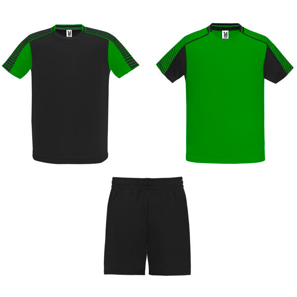 Roly Juve men's sports set in fern green/black, ready for logo printing or embroidery