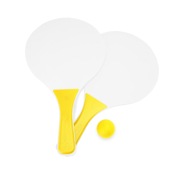 Stamina Feroe wood and plastic beach racket set in yellow, ready for logo printing
