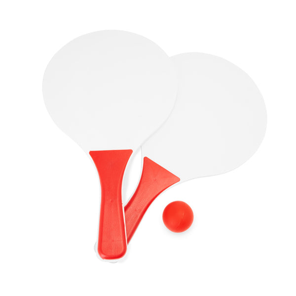 Stamina Feroe wood and plastic beach racket set in red, ready for logo printing