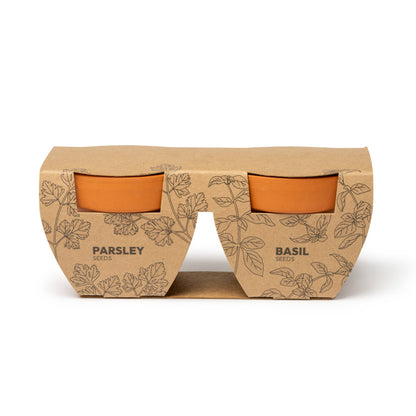 Stamina Tulsy set of two flower pots with parsley in beige, ready for logo printing