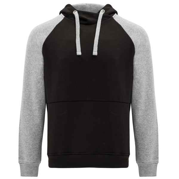 Roly Badet unisex hoodie in black/heather grey, ready for logo printing or embroidery