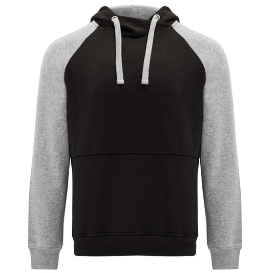 Roly Badet unisex hoodie in black/heather grey, ready for logo printing or embroidery