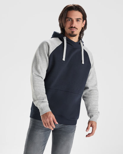 Roly Badet unisex hoodie in black/heather grey, alternative view, ready for logo printing or embroidery