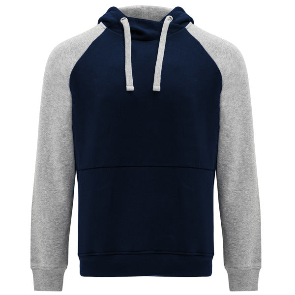 Roly Badet unisex hoodie in navy blue/heather grey, ready for logo printing or embroidery