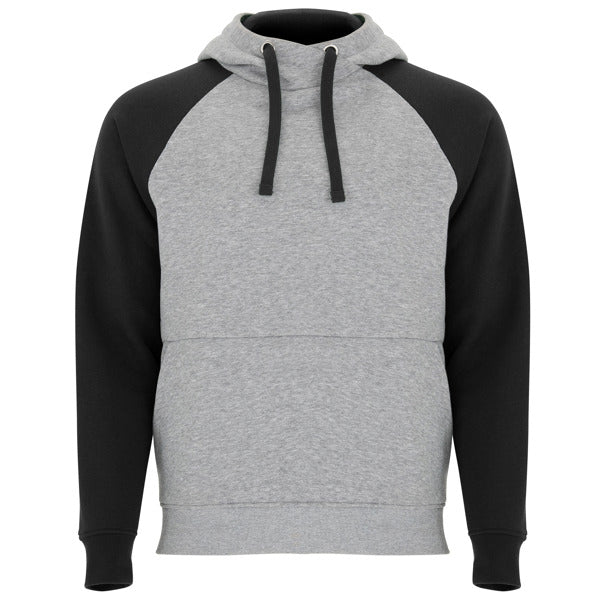 Roly Badet unisex hoodie in heather grey/black, ready for logo printing or embroidery