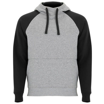 Roly Badet unisex hoodie in heather grey/black, ready for logo printing or embroidery