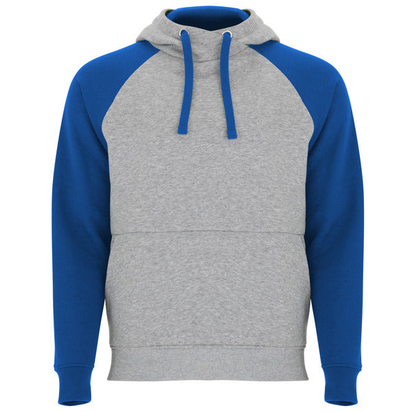 Roly Badet unisex hoodie in heather grey/royal blue, ready for logo printing or embroidery