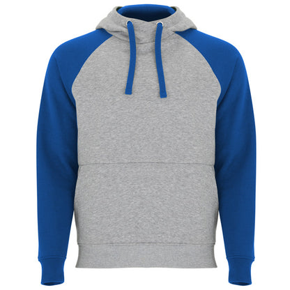 Roly Badet unisex hoodie in heather grey/royal blue, ready for logo printing or embroidery