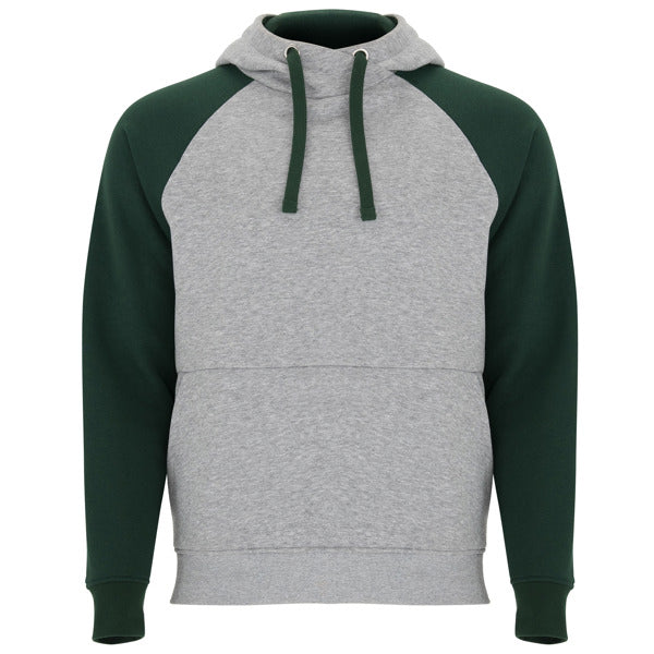 Roly Badet unisex hoodie in heather grey/bottle green, ready for logo printing or embroidery