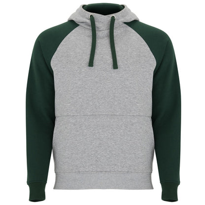 Roly Badet unisex hoodie in heather grey/bottle green, ready for logo printing or embroidery