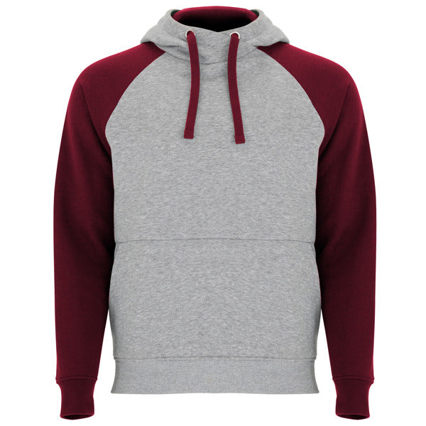 Roly Badet unisex hoodie in heather grey/garnet, ready for logo printing or embroidery