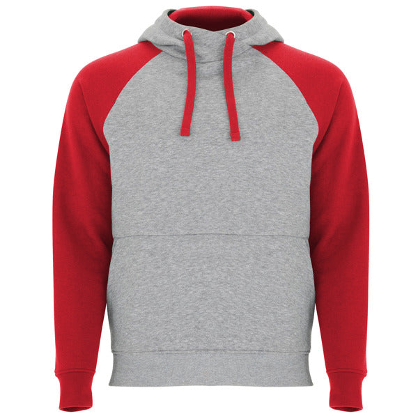 Roly Badet unisex hoodie in heather grey/red, ready for logo printing or embroidery