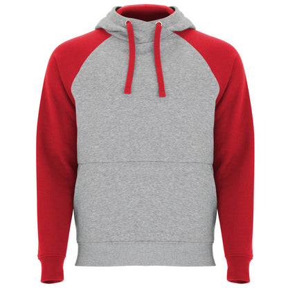 Roly Badet unisex hoodie in heather grey/red, ready for logo printing or embroidery