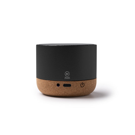 Stamina Voxel recycled aluminium and cork Bluetooth speaker in black, ready for laser engraving