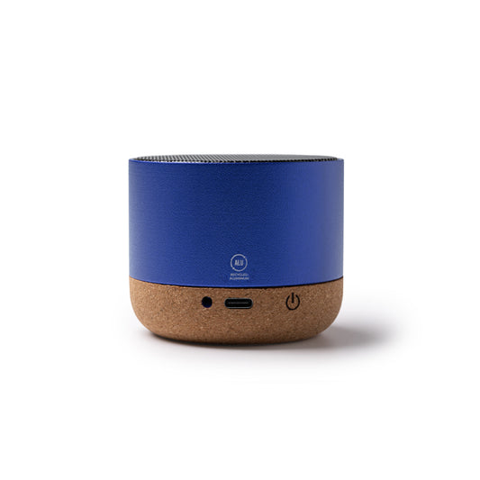 Stamina Voxel recycled aluminium and cork Bluetooth speaker in royal blue, ready for laser engraving