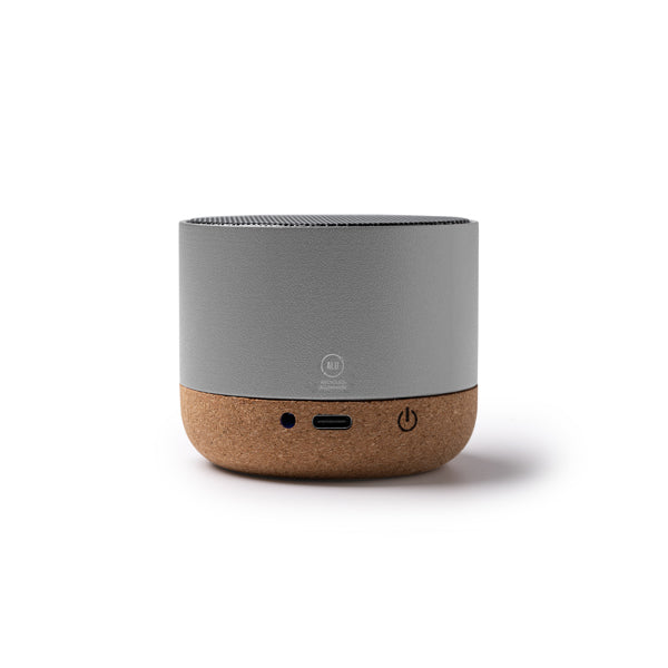 Stamina Voxel recycled aluminium and cork Bluetooth speaker in silver, ready for laser engraving