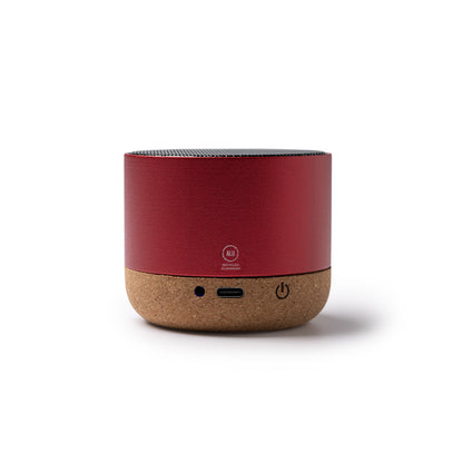 Stamina Voxel recycled aluminium and cork Bluetooth speaker in red, ready for laser engraving