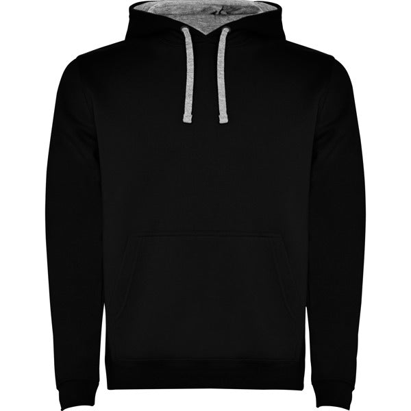 Roly Urban men's hoodie in black/heather grey, ready for logo printing or embroidery