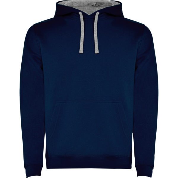 Roly Urban men's hoodie in navy blue/heather grey, ready for logo printing or embroidery