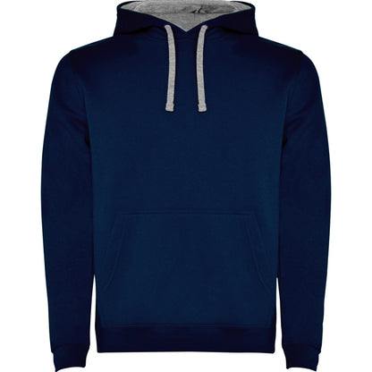 Roly Urban men's hoodie in navy blue/heather grey, ready for logo printing or embroidery