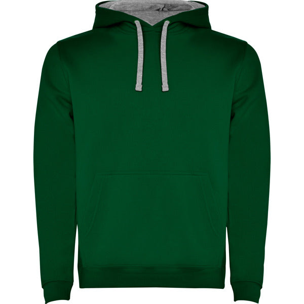 Roly Urban men's hoodie in bottle green/heather grey, ready for logo printing or embroidery
